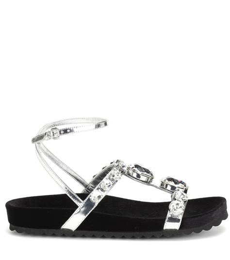 miu miu embellished leather sandals|Crystal.